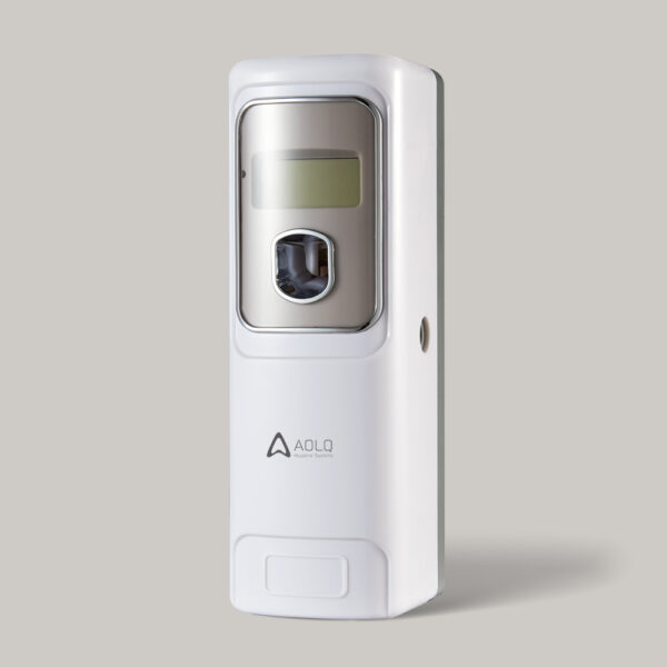 Digital display intelligent aerosol dispenser with pp material housing lcd screen and customizable spray intervals 160 minutes active hours 024 hours and weekday settings Powered by two d batteries Suitable for 300ml and 320ml cans