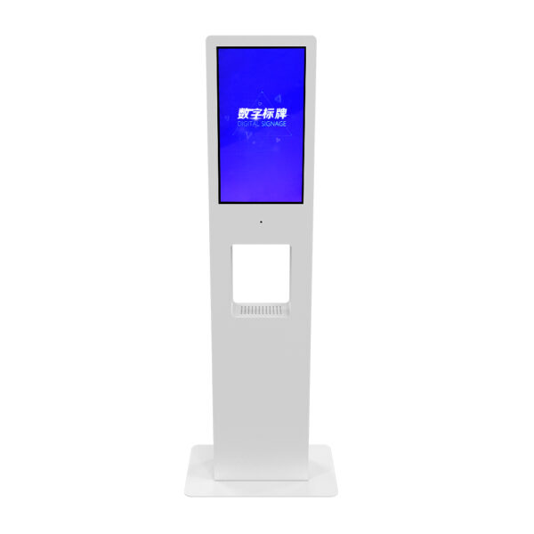 Floor standing sensor sanitizer station made of 304 stainless steel including liquid foam and spray dispensing choices Features a digital screen and operates with 4 aa batteries or an adapter