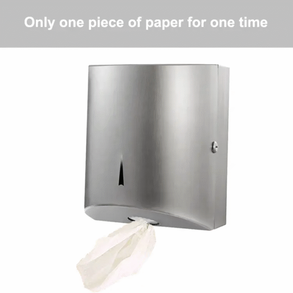 Stainless steel paper dispenser dispenses one piece at a time
