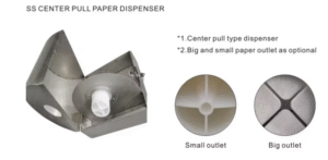 304ss big and small paper outlet as optional center pull paper towel dispenser wet wipes dispenser
