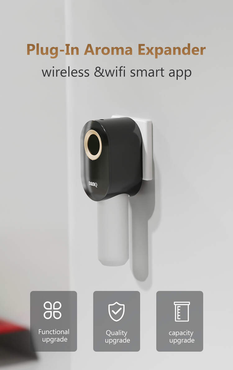 DanQ wall mounted waterless essential oil plug-in scent diffuser with wifi app control for smart home fragrance.